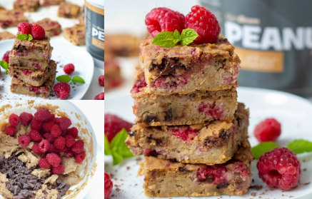 Fitness Rezept: Frische Kichererbsen-Blondies mit Himbeeren und Schokolade