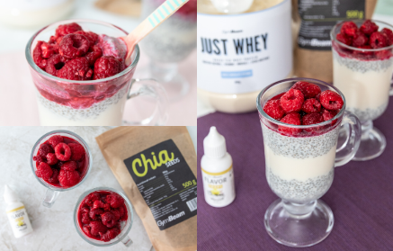 Fitness Rezept – Protein Pudding mit Chia Samen und Himbeeren