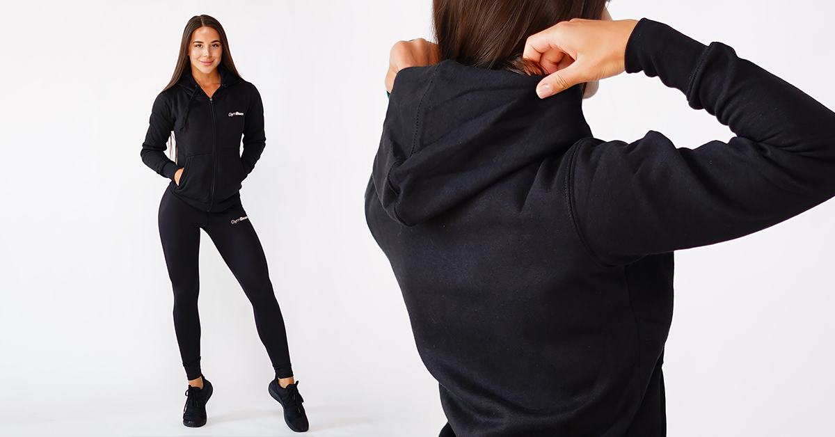 Sweatshirt für Damen Zipper Hoodie Black - GymBeam